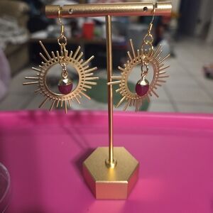 Gold and Red Jasper Sunburst Earrings